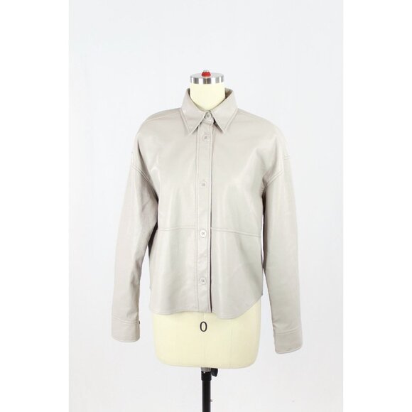 Aritzia BABATON Pelli Hip Opal Grey Vegan Leather Cropped Shirt Jacket, Size XS - Picture 1 of 15
